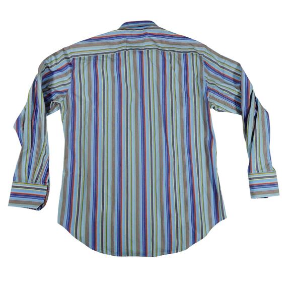 Robert Graham Multicolor Striped Embroidered Button Up Shirt Flip Cuff Mens L - Picture 6 of 6